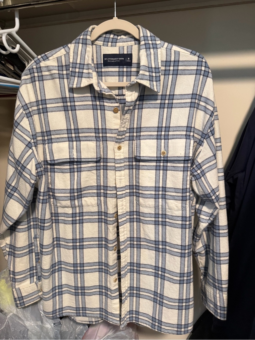 Abercrombie & Fitch White and Blue Plaid Button-Down Shirt